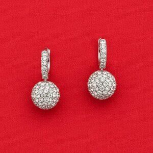 Monet Silvertone Crystal Rhinestone Ball Drop Hoop Earrings